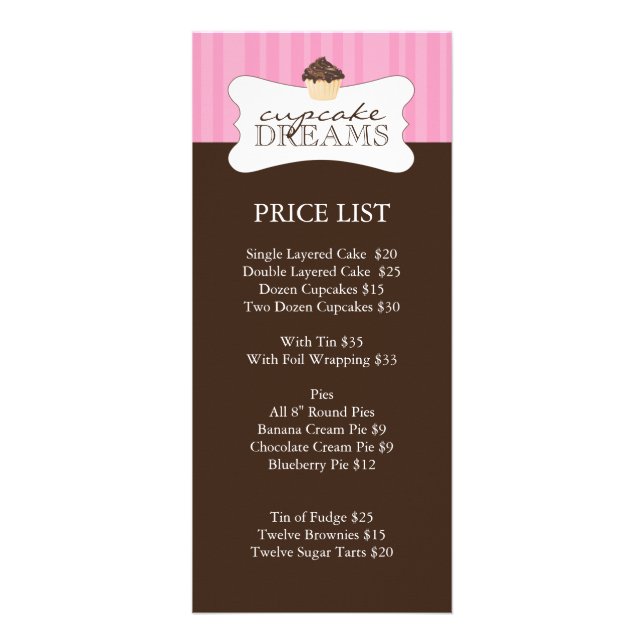 Whimsical Bakery Price List Rack Card (Front)