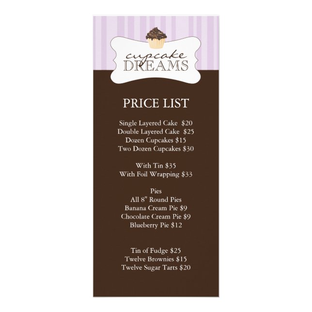 Whimsical Bakery Price List Rack Card (Front)
