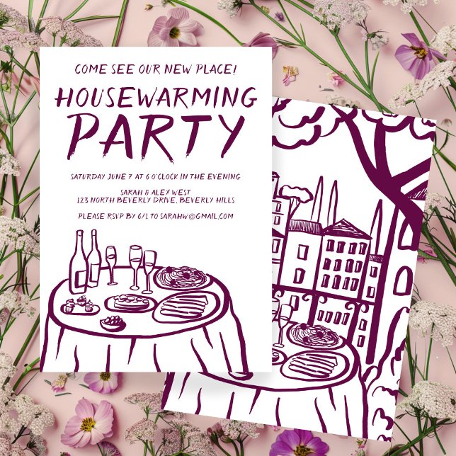 Whimsical Balcony Apartment Custom Housewarming Invitation (Whimsical Balcony Apartment Custom Housewarming Party New Home Invitation)