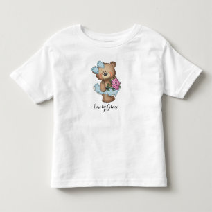 Whimsical Ballerina Bear with Flower Bouquet Toddler T-Shirt