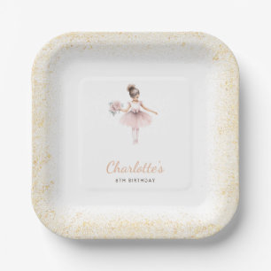 Whimsical Ballerina Birthday Girl Pink Floral Paper Plate