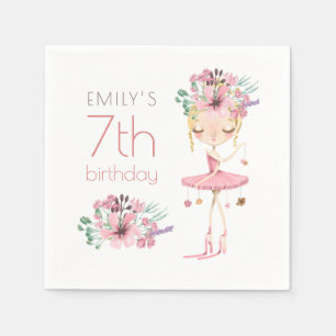 Whimsical Ballerina Floral 7th Birthday Party Girl Napkin