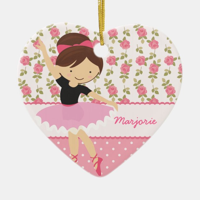 Whimsical Ballerina Floral Pink Girly Personalised Ceramic Tree Decoration (Front)