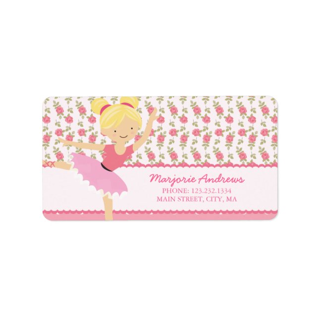 Whimsical Ballerina Floral Pink Girly Personalised Label (Front)