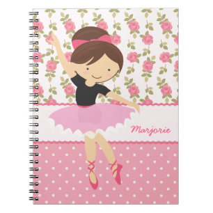 Whimsical Ballerina Floral Pink Girly Personalised Notebook