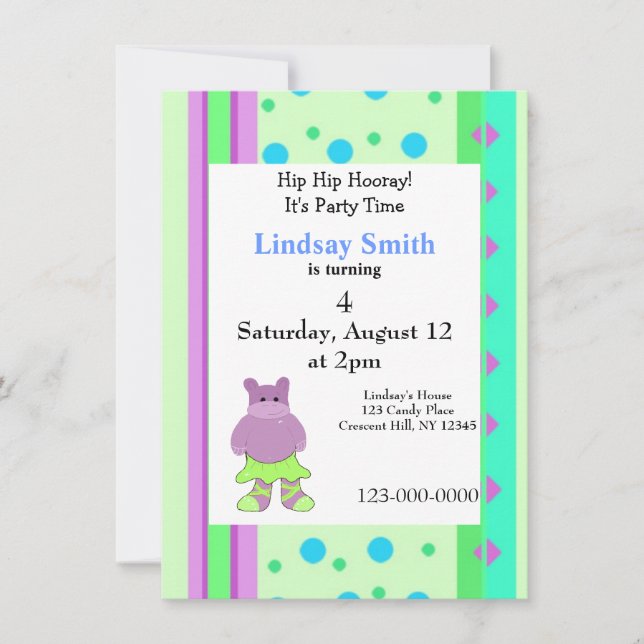 Whimsical Ballerina Hippo Birthday Invitation (Front)