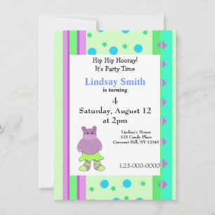 Whimsical Ballerina Hippo Birthday Invitation