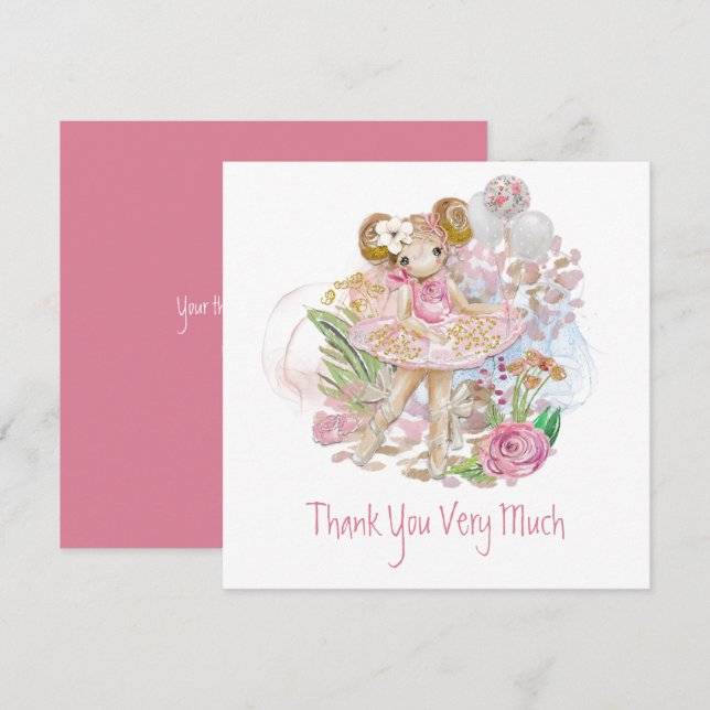 Whimsical Ballet Dancer Floral Pink Gold Thank You (Front/Back)