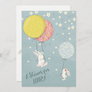 Whimsical Balloon Bunny Rabbits Baby Shower Invitation