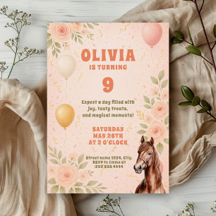 Whimsical Balloon Rose Garden Birthday with Horse Invitation