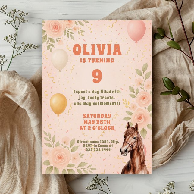 Whimsical Balloon Rose Garden Birthday with Horse Invitation (Creator Uploaded)