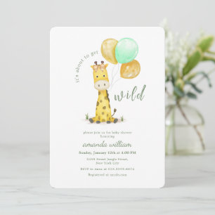 Whimsical Balloon Wild Sarafi Giraffe Baby Shower Invitation