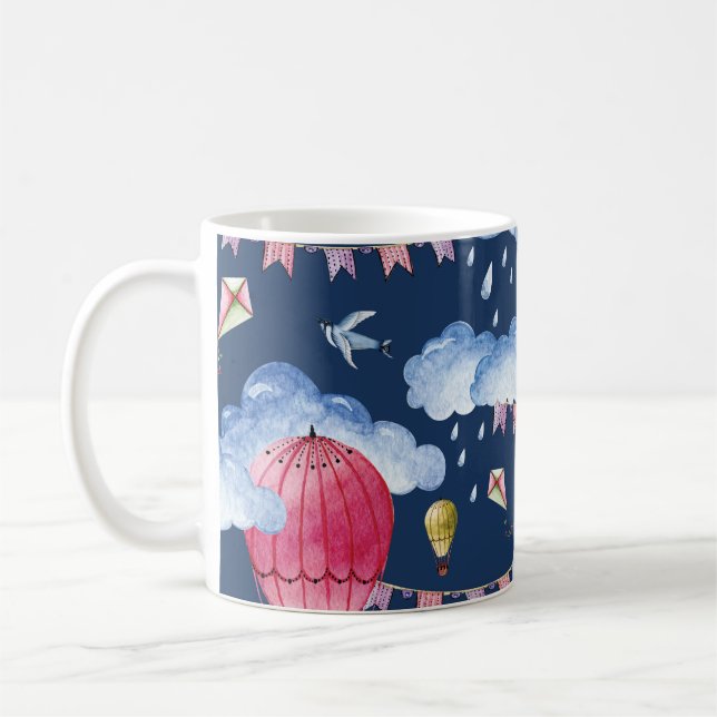 Whimsical Balloons: Watercolor Cloud Pattern Coffee Mug (Left)