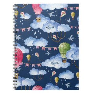 Whimsical Balloons: Watercolor Cloud Pattern Notebook