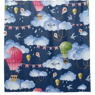 Whimsical Balloons: Watercolor Cloud Pattern Shower Curtain