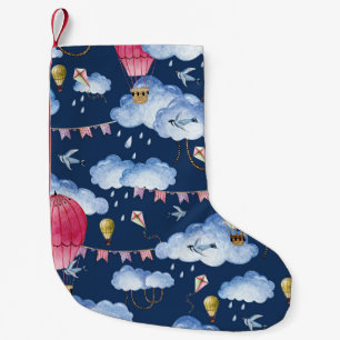 Whimsical Balloons: Watercolor Cloud Pattern Small Christmas Stocking