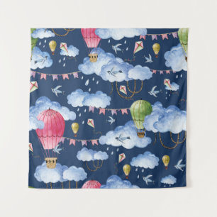 Whimsical Balloons: Watercolor Cloud Pattern Tapestry