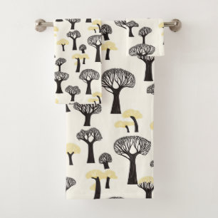 Whimsical Baobab Tree Pattern Bath Towel Set