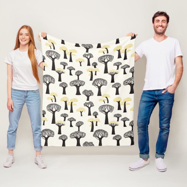 Whimsical Baobab Tree Pattern Fleece Blanket (In Situ)