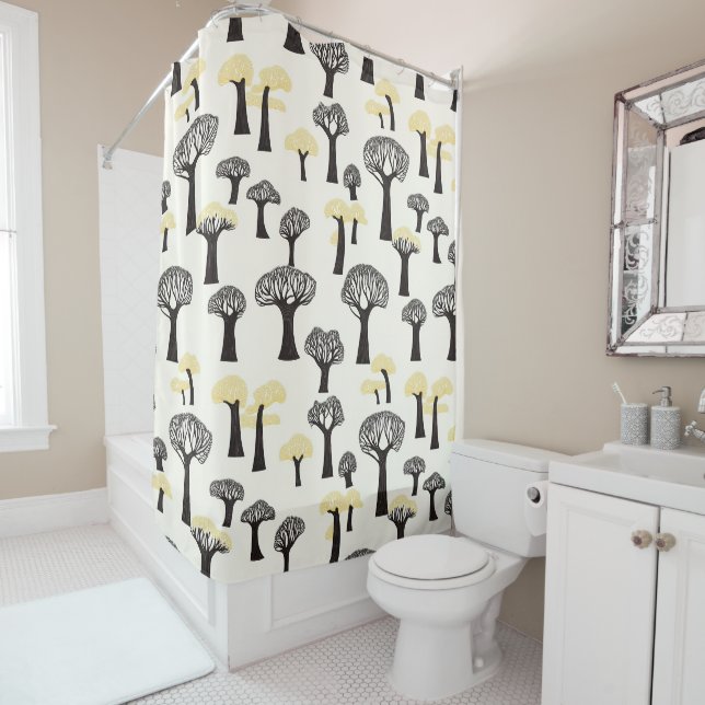 Whimsical Baobab Tree Pattern Shower Curtain (In Situ)