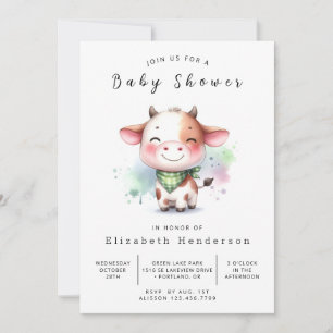 Whimsical Barn Cow Baby Shower Invitation