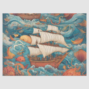 Whimsical Battleship AI-Generated Design Tissue Paper