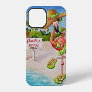 Whimsical Beach Babe Flamingo No. 2 Watercolor Art iPhone 12 Case