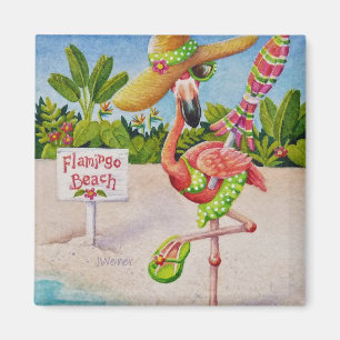 Whimsical Beach Babe Pink Flamingo No. 2 Magnet