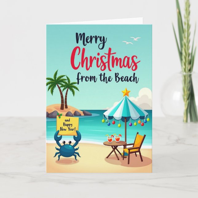 Whimsical Beach Christmas Card (Front)