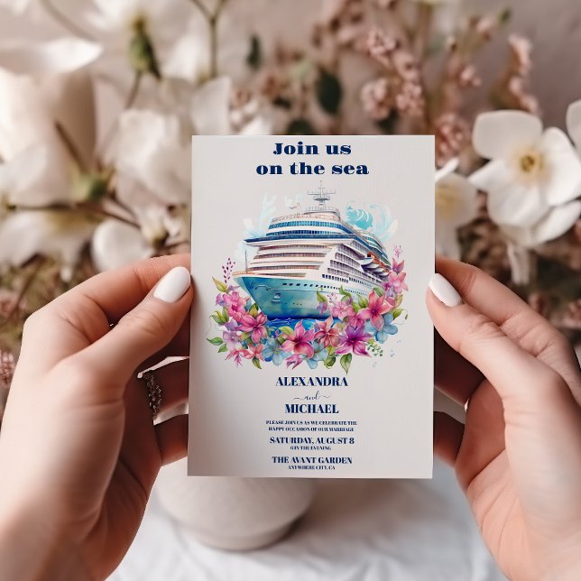 Whimsical Beach Cruise Watercolor  Palm Wedding Invitation (Creator Uploaded)