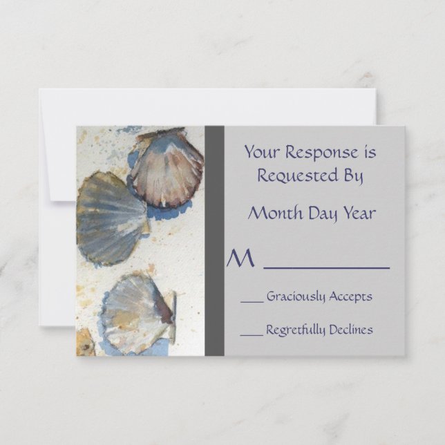 Whimsical Beach Shells reception Reply Card (Front)