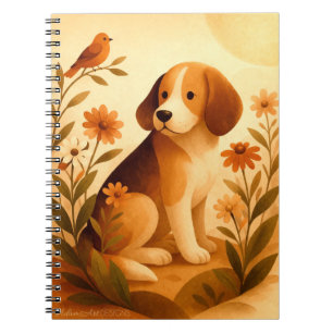 Whimsical Beagle in Floral Garden Notebook
