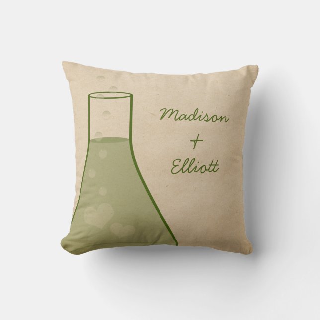Whimsical Beaker Pillow, Green Cushion (Front)