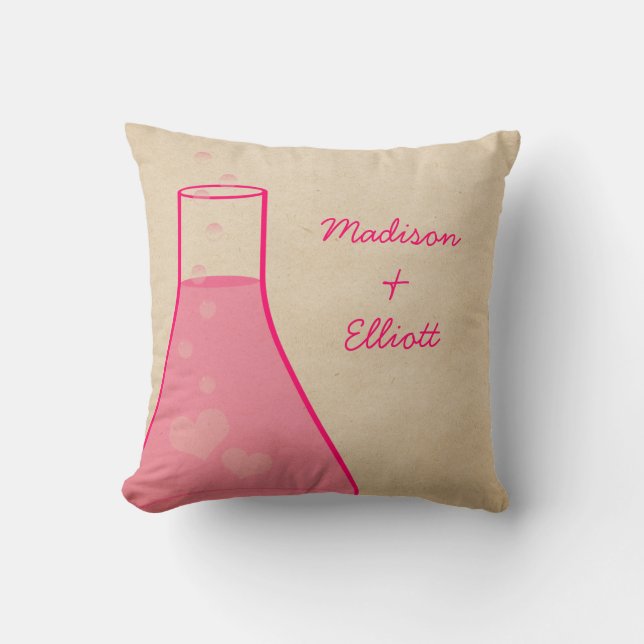 Whimsical Beaker Pillow, Pink Cushion (Front)