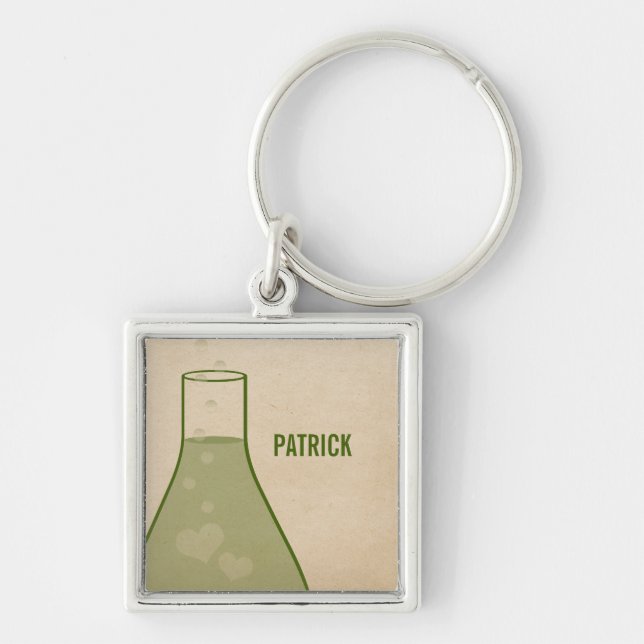 Whimsical Beaker Premium Keychain, Green Key Ring (Front)