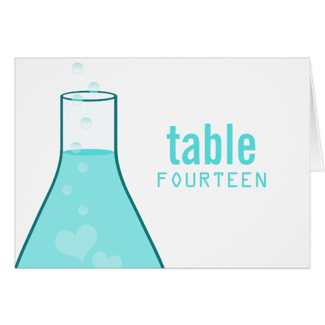 Whimsical Beaker Table Number Card, Aqua (Front Horizontal)