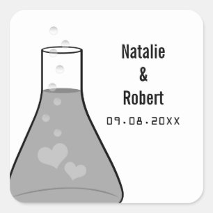 Whimsical Beaker Wedding Stickers, Grey Square Sticker