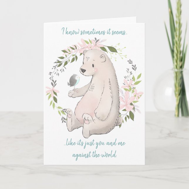Whimsical Bear and Bird You and Me Romantic Card (Front)