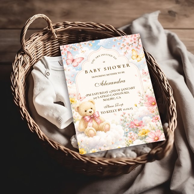 Whimsical Bear And Clouds Baby Shower Invitation (Creator Uploaded)