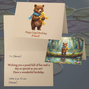 Whimsical Bear & Duckling Children's Birthday Card