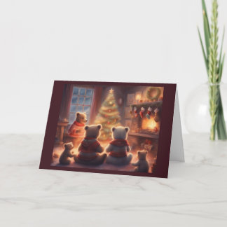 Whimsical bear Family Christmas by the Fireplace Card