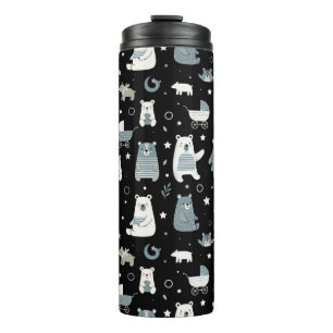 Whimsical Bear Family Pattern Thermal Tumbler