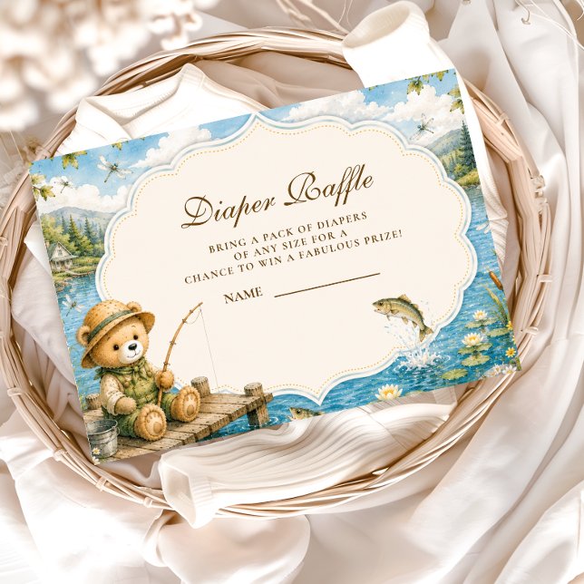 Whimsical Bear Fishing Diaper Raffle Enclosure Card (Creator Uploaded)