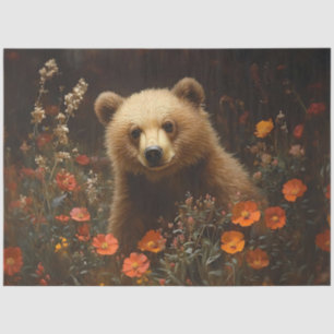 Whimsical Bear in a Wildflower Field Decoupage Tissue Paper