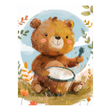 Whimsical Bear Playing Drum Nursery Wall Art