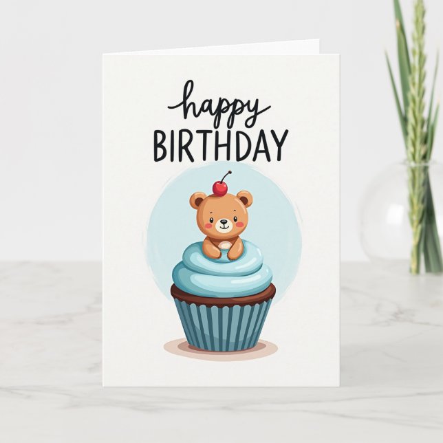 Whimsical Bear Treat Birthday Card (Front)