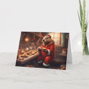 Whimsical Beaver eats Christmas cookies in cabin Holiday Card