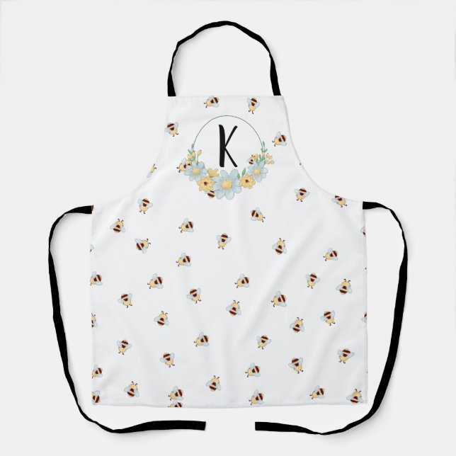 Whimsical Bee and Honeycomb Monogram Apron (Front)