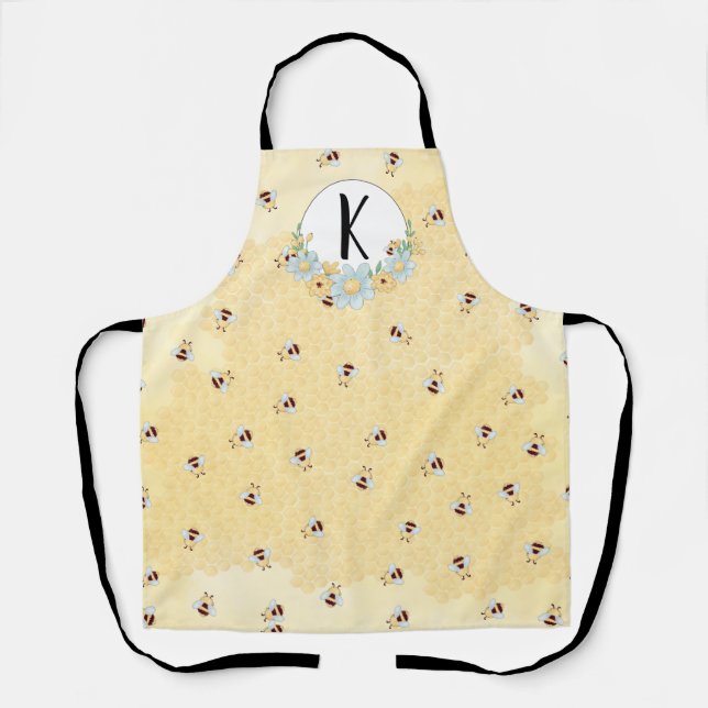 Whimsical Bee and Honeycomb Monogram Apron (Front)