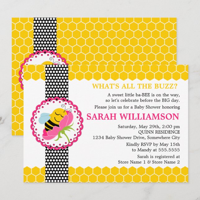 Whimsical Bee Baby Shower Invitation (Front/Back)